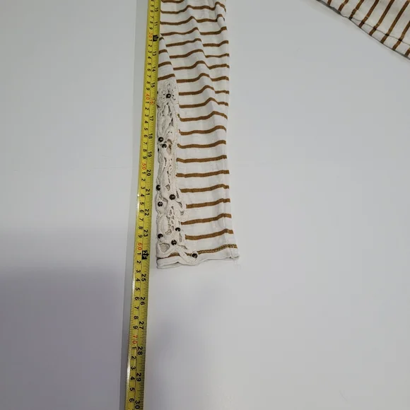 Free People Women's Size M Top White & Brown Striped - Picture 10 of 13